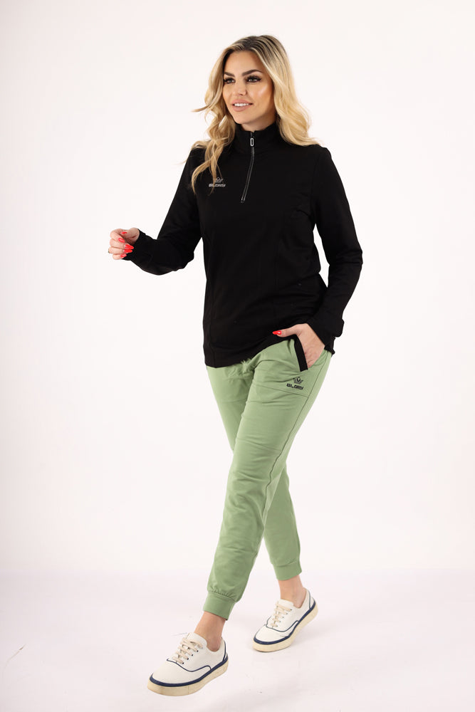 Women Quarter Zipper Long Sleeve T-Shirt