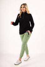 Women Quarter Zipper Long Sleeve T-Shirt