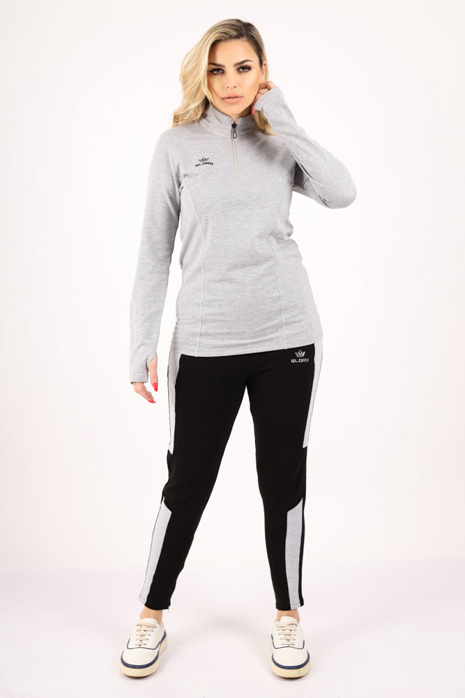 Women Quarter Zipper Long Sleeve T-Shirt